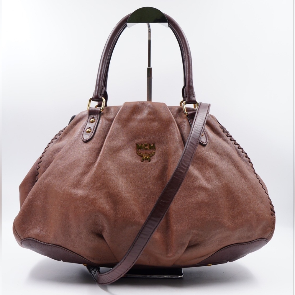 (MT285) MCM Calf Leather Shoulder Bag Pony-style